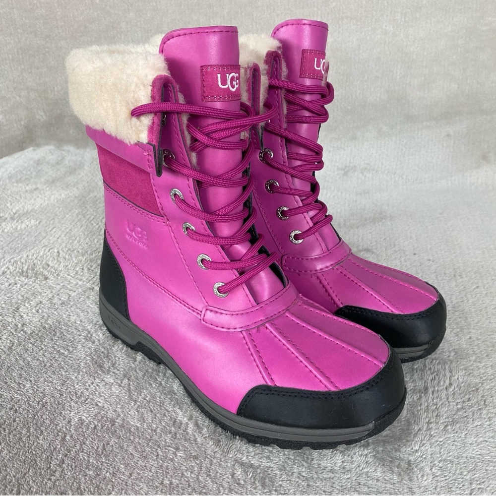 UGG Butte II Boots Girls‎ 5 Women 6 Pink Leather Waterproof Insulated Sheepskin